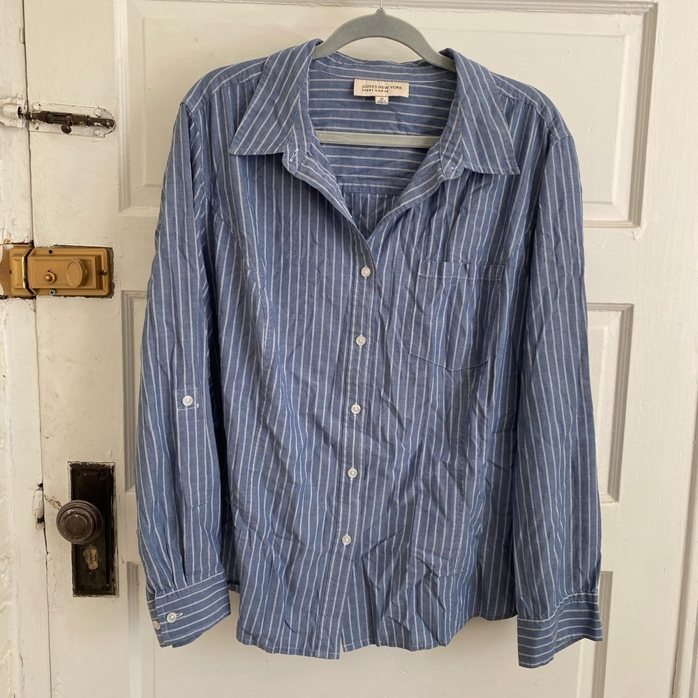 Jones New York Blue Striped Women’s Button Down Shirt Size 3X